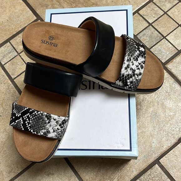Nib SUSINA Sandal in Black/White Snake size 7.5 retail $50 - Picture 7 of 13